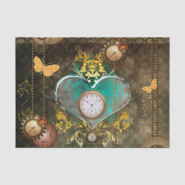 Papel De Seda Steampunk, corazón maravilloso con los relojes