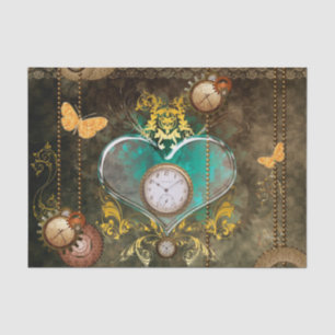 Papel De Seda Steampunk, corazón maravilloso con los relojes