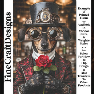 Papel De Seda Steampunk Dachshund Perro + Rosa Roja AH1Z Decoupa