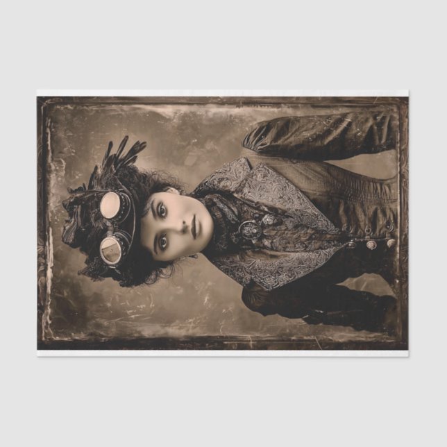 Papel De Seda Steampunk Fantasy Woman Photo Styl DX4R Decoupage (Anverso)