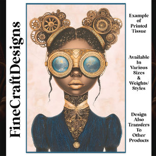 Papel De Seda Steampunk Femenino Piel Oscura Labios Dorados N9 D