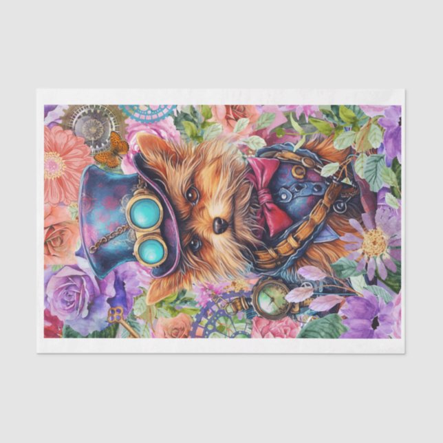 Papel De Seda Steampunk Floral Pup (Anverso)