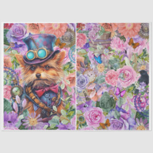 Papel De Seda Steampunk Floral Pup con fondo extra