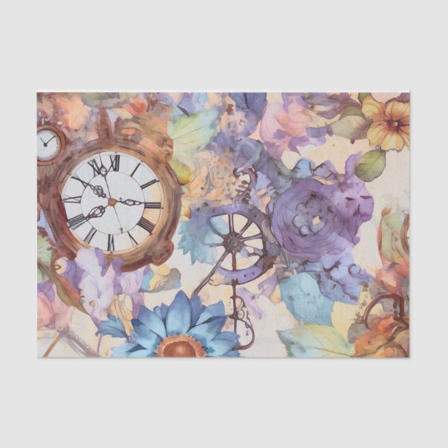 Papel De Seda Steampunk floral retro (Anverso)
