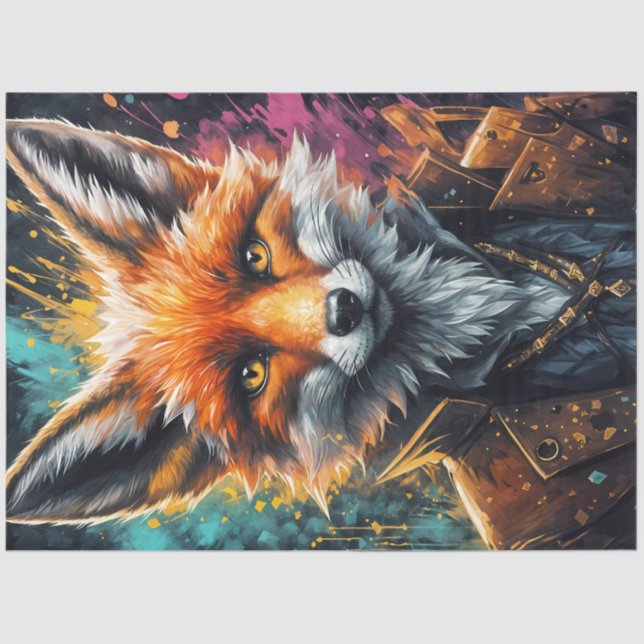 Papel De Seda Steampunk Fox Portrait Decoupage (Anverso)
