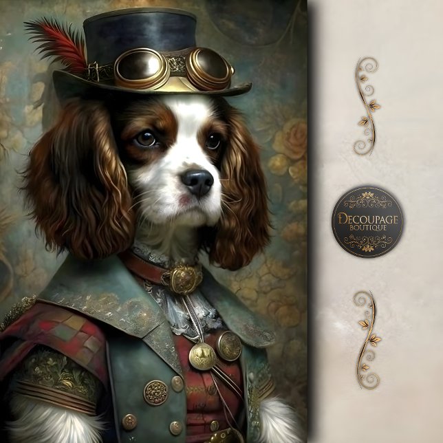Papel De Seda Steampunk Gentleman Dog Whimsical Vintage  (Steampunk Gentleman Dog Portrait – Whimsical Vintage Art Decoupage Tissue Paper)