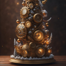 Papel De Seda Steampunk Gold Christmas tree with metal gears