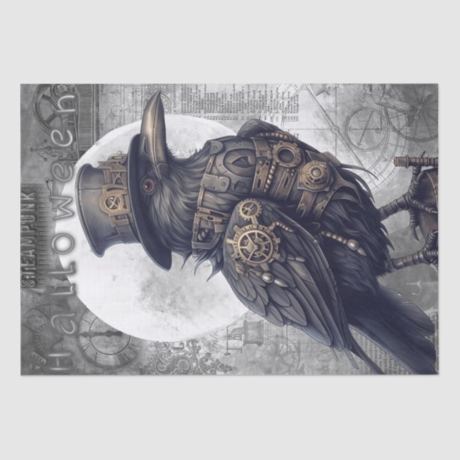 Papel De Seda Steampunk Halloween Crow Raven (Anverso)