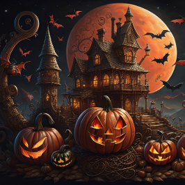 Papel De Seda Steampunk Halloween Pumpkin town castle