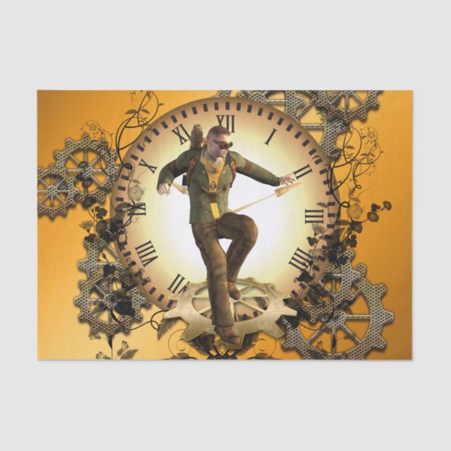 Papel De Seda Steampunk, hombre en un reloj (Anverso)