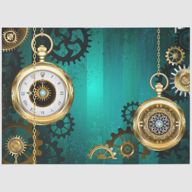 Papel De Seda Steampunk Jewelry Watch sobre un fondo verde (Anverso)
