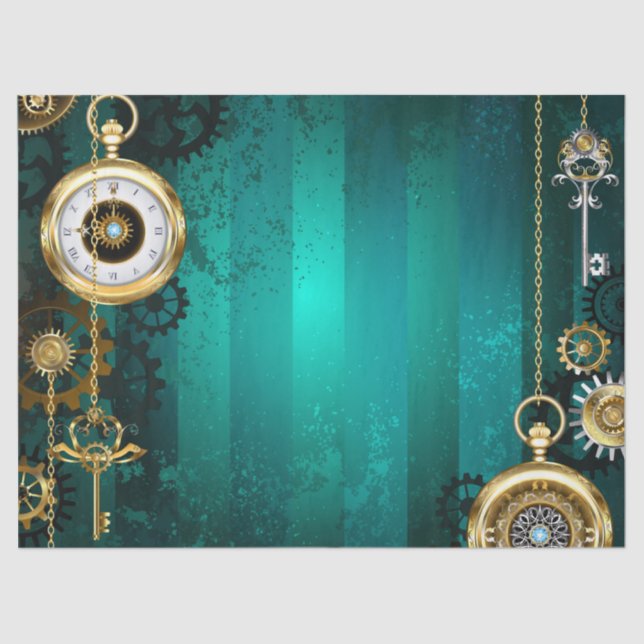 Papel De Seda Steampunk Jewelry Watch sobre un fondo verde (Anverso)