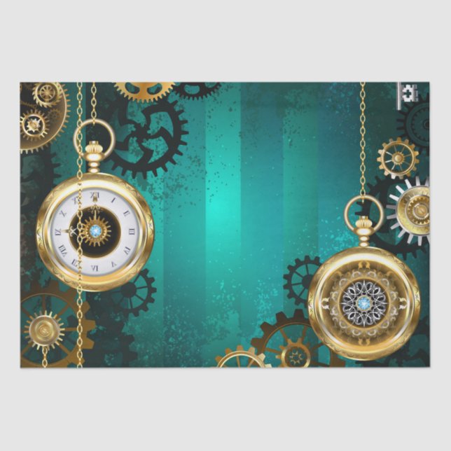 Papel De Seda Steampunk Jewelry Watch sobre un fondo verde (Anverso)