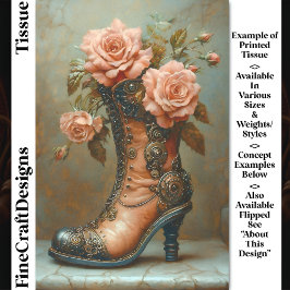 Papel De Seda Steampunk Ladies Boot & Pink Roses DF8L Decoupage