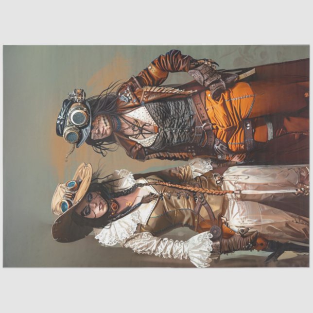 Papel De Seda Steampunk Ladies Duo Gears and Grooves Decoupage  (Anverso)