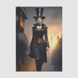 Papel De Seda Steampunk Lady & Air Ship
