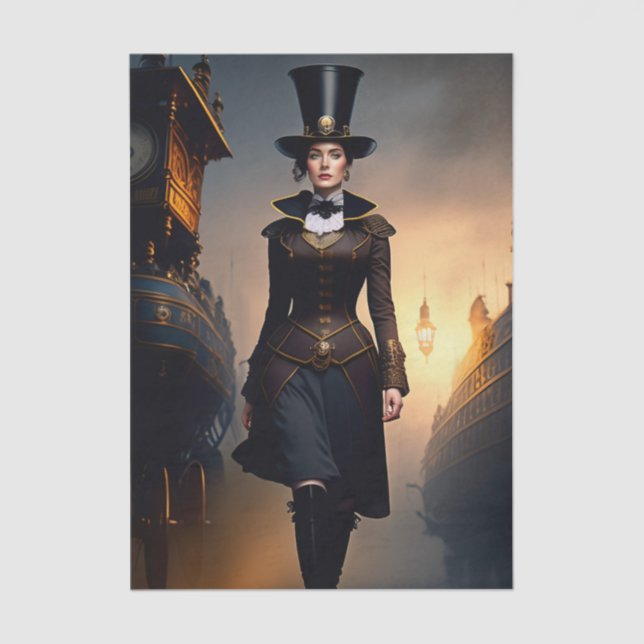 Papel De Seda Steampunk Lady & Air Ship (Anverso)