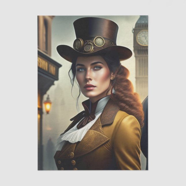 Papel De Seda Steampunk Lady en Londres (Anverso)
