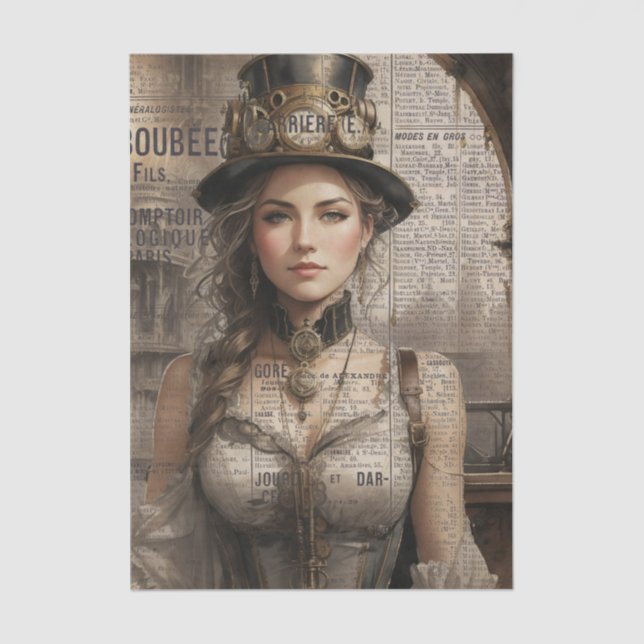 Papel De Seda Steampunk Lady, la mujer victoriana Ephemera (Anverso)