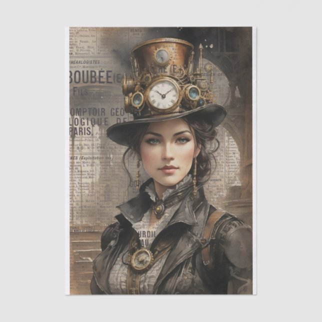 Papel De Seda Steampunk Lady, la mujer victoriana Ephemera (Anverso)