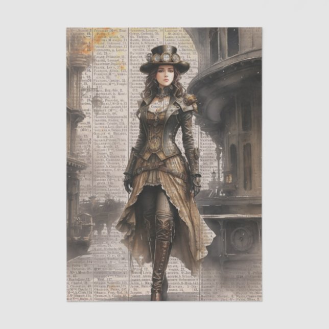 Papel De Seda Steampunk Lady, la mujer victoriana Ephemera (Anverso)