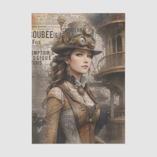 Papel De Seda Steampunk Lady, la mujer victoriana Ephemera (Anverso)