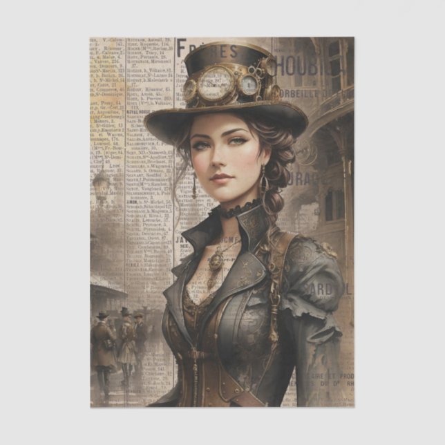 Papel De Seda Steampunk Lady, la mujer victoriana Ephemera (Anverso)