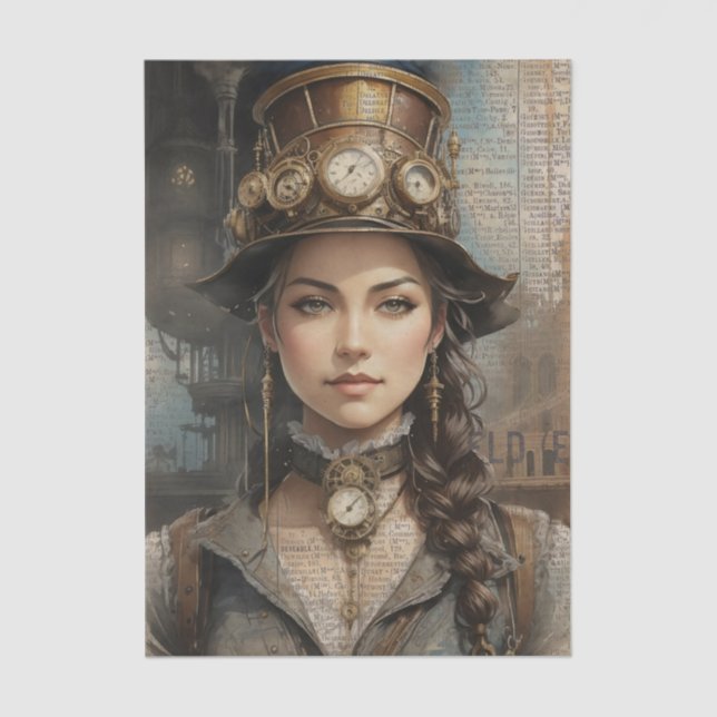 Papel De Seda Steampunk Lady, la mujer victoriana Ephemera (Anverso)