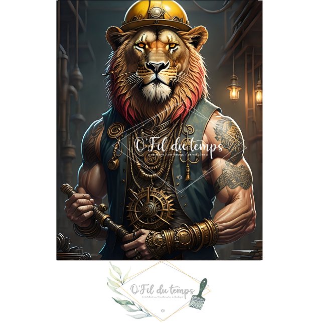 Papel De Seda Steampunk Lion Construction Worker Decoupage (Subido por el creador)