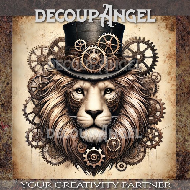 Papel De Seda Steampunk Lion Majesty Decoupage (Subido por el creador)
