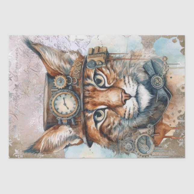 Papel De Seda Steampunk Lynx Cat (Anverso)