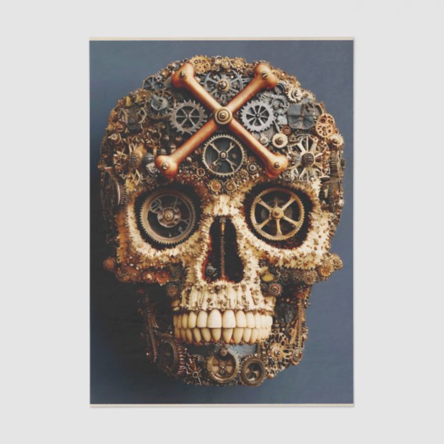 Papel De Seda Steampunk Mechanical Gothic Skull FF8L Decoupage (Anverso)