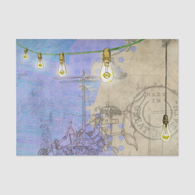 Papel De Seda Steampunk Mechank Edison Light Bulb Architect (Anverso)