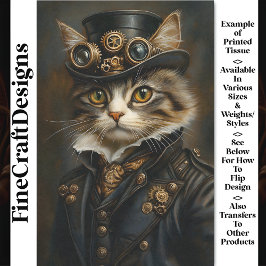 Papel De Seda Steampunk Mono Encantador Gato Gatito BR5 Decoupag