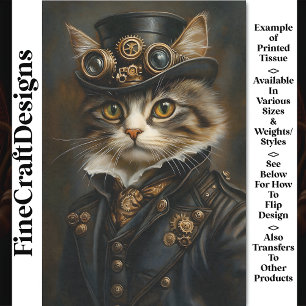 Papel De Seda Steampunk Mono Encantador Gato Gatito BR5 Decoupag