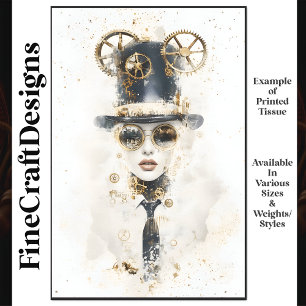 Papel De Seda Steampunk Mujer con Sombrero de Copa Alta y Gafas 