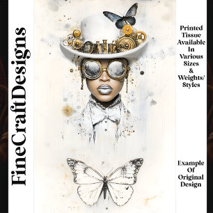 Papel De Seda Steampunk Mujer en Blanco y Mariposa Q3 Decoupage
