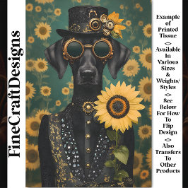 Papel De Seda Steampunk Perro Negro + Decoupage de Girasol AK8