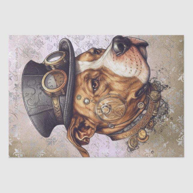 Papel De Seda Steampunk Pitbull Dog (Anverso)