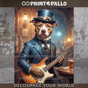 Papel De Seda Steampunk Pitbull tocando guitarra en el pub -