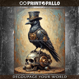 Papel De Seda Steampunk raven with top hat and skull - 