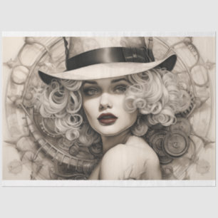 Papel De Seda Steampunk Sepia Blonde Lady Decoupage