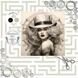 Papel De Seda Steampunk Sepia Blonde Lady Decoupage