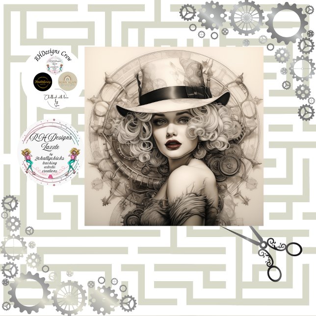 Papel De Seda Steampunk Sepia Blonde Lady Decoupage (Subido por el creador)