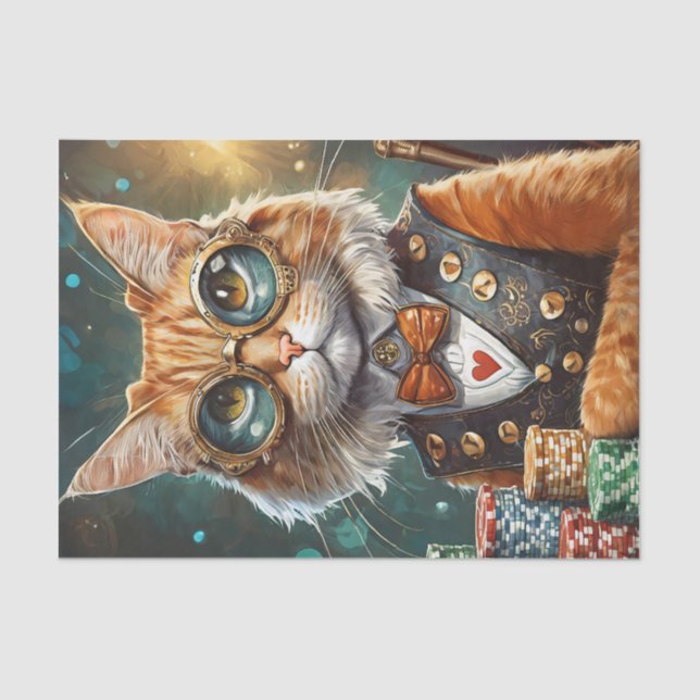Papel De Seda Steampunk Seymour, Cat Deals Poker (Anverso)