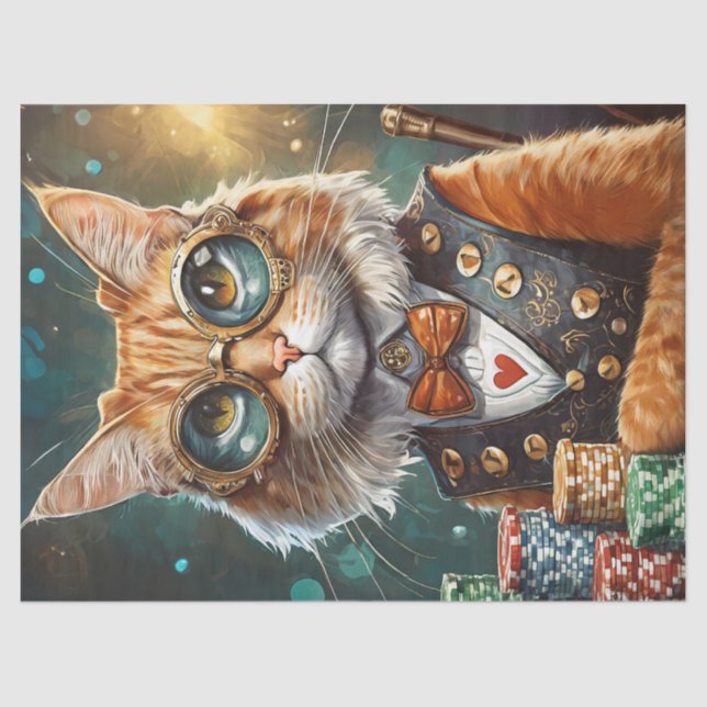 Papel De Seda Steampunk Seymour, Cat Deals Poker (Anverso)