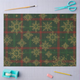 Papel De Seda Steampunk Snowflake Tartán rojo y verde