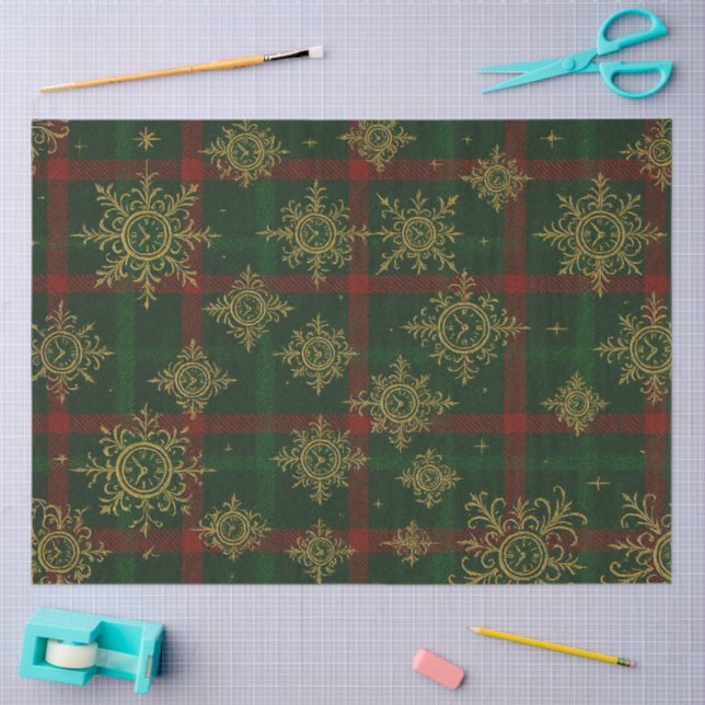 Papel De Seda Steampunk Snowflake Tartán rojo y verde (Artesanía)