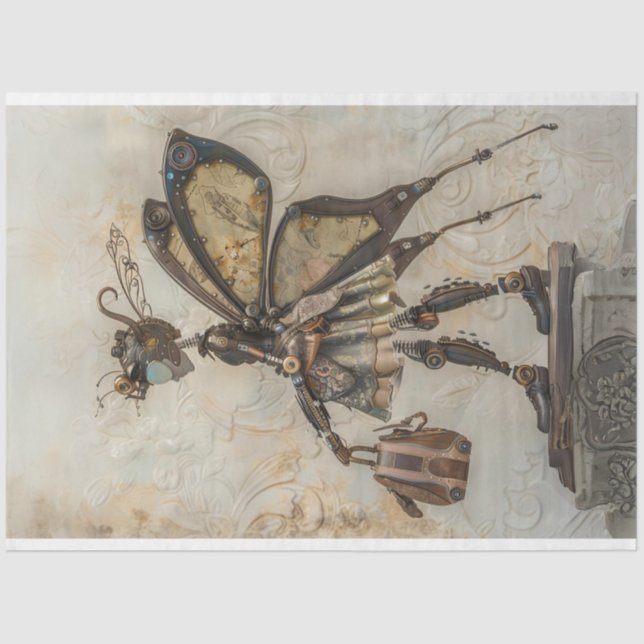 Papel De Seda Steampunk Tiny Fairy Travelling Decoupage (Anverso)