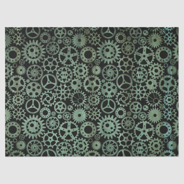 Papel De Seda Steampunk Verdigris Bronze Gears (Anverso)